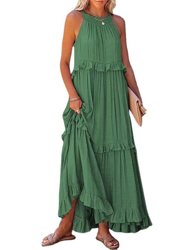 European and American Summer Vacation Style Lotus Leaf Edge Long Dress with Big Swing and Elegant Beach Skirt Women - Boho Roe