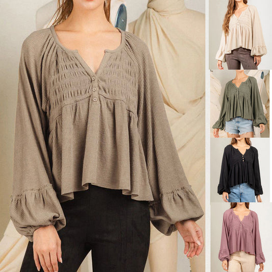 Women's Fashionable Pleated Sunken Stripe Knitted Bottoming Shirt Top