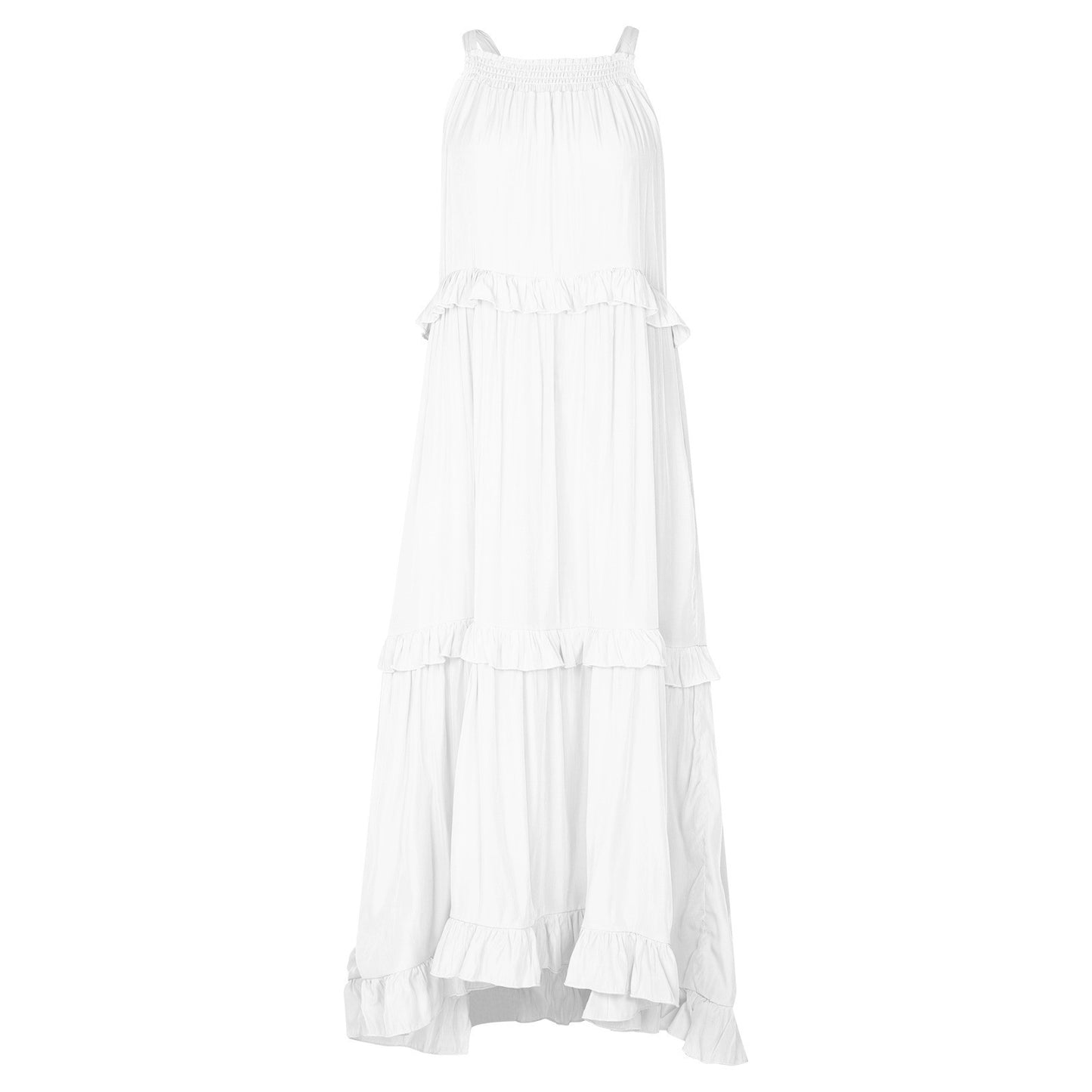 European and American Summer Vacation Style Lotus Leaf Edge Long Dress with Big Swing and Elegant Beach Skirt Women - Boho Roe