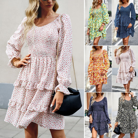 Dress Women's casual floral V-neck long sleeved skirt - Boho Roe