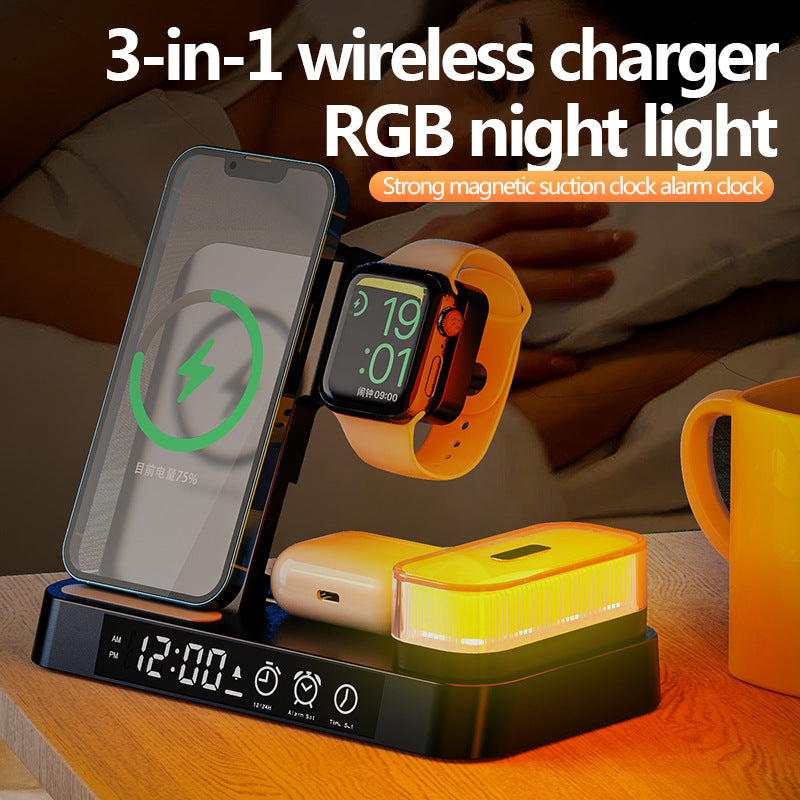 3 In 1 Multifunction Wireless Charger Station With Alarm Clock - Boho Roe