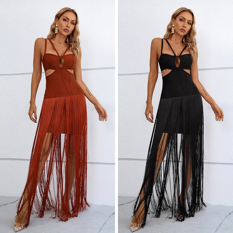 Tassel Mesh Strap Dress Cross Neck - Boho Roe