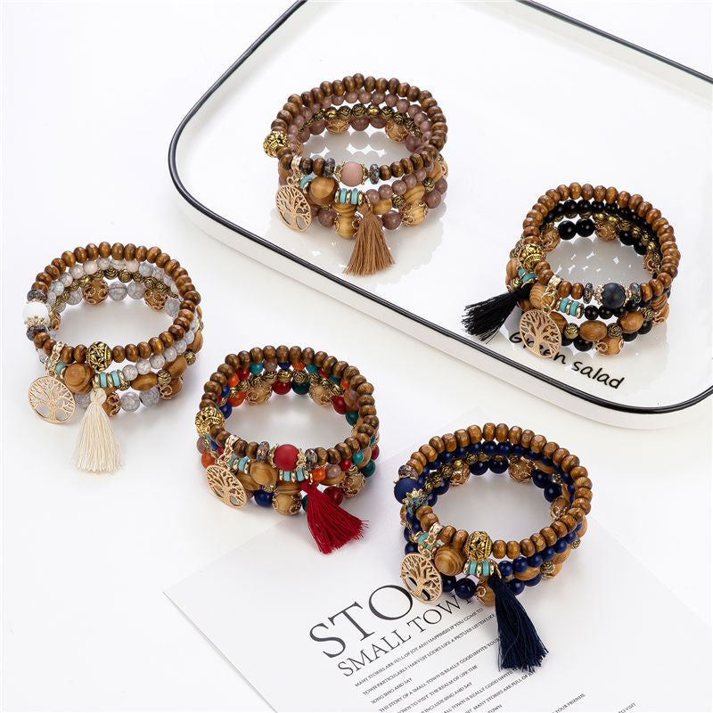 Boho Multilayer Wooden Beaded Bracelet - Boho Roe