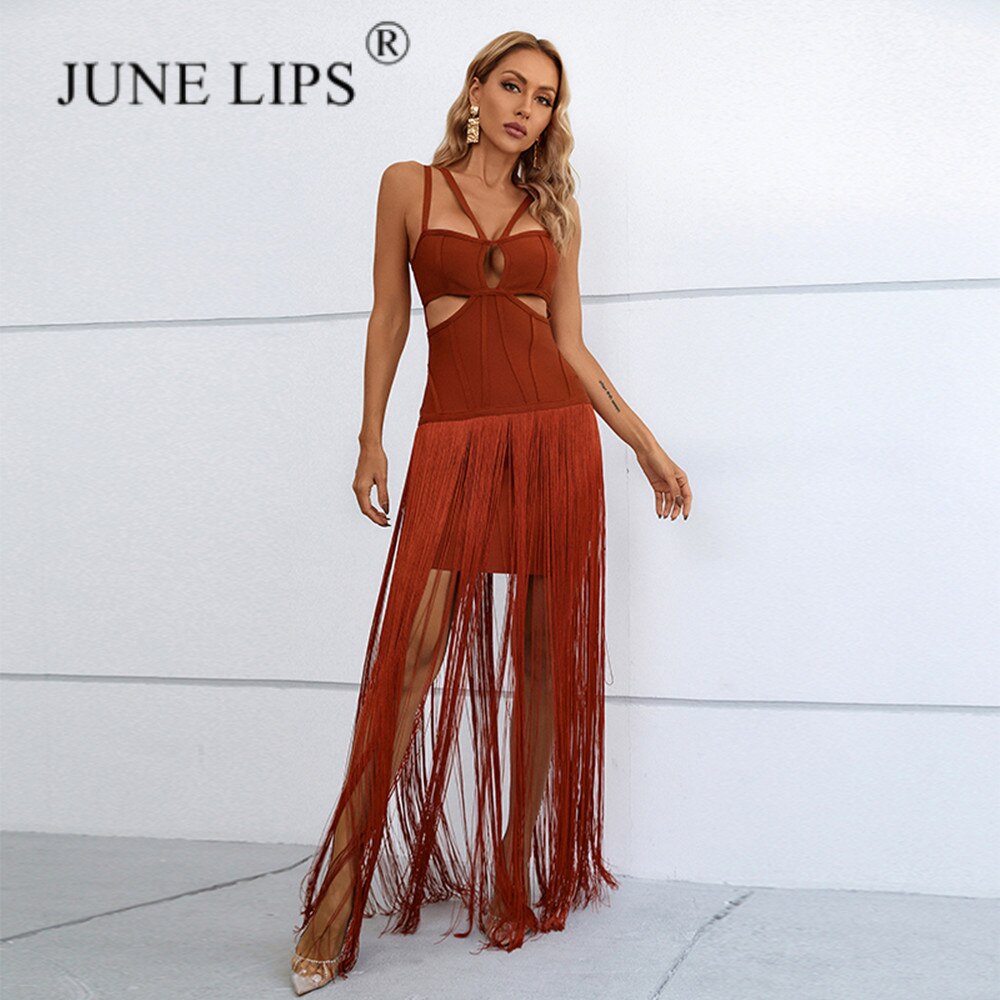 Tassel Mesh Strap Dress Cross Neck - Boho Roe