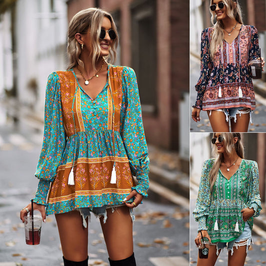 Long Sleeve Versatile Top Four Seasons Bohemian Women